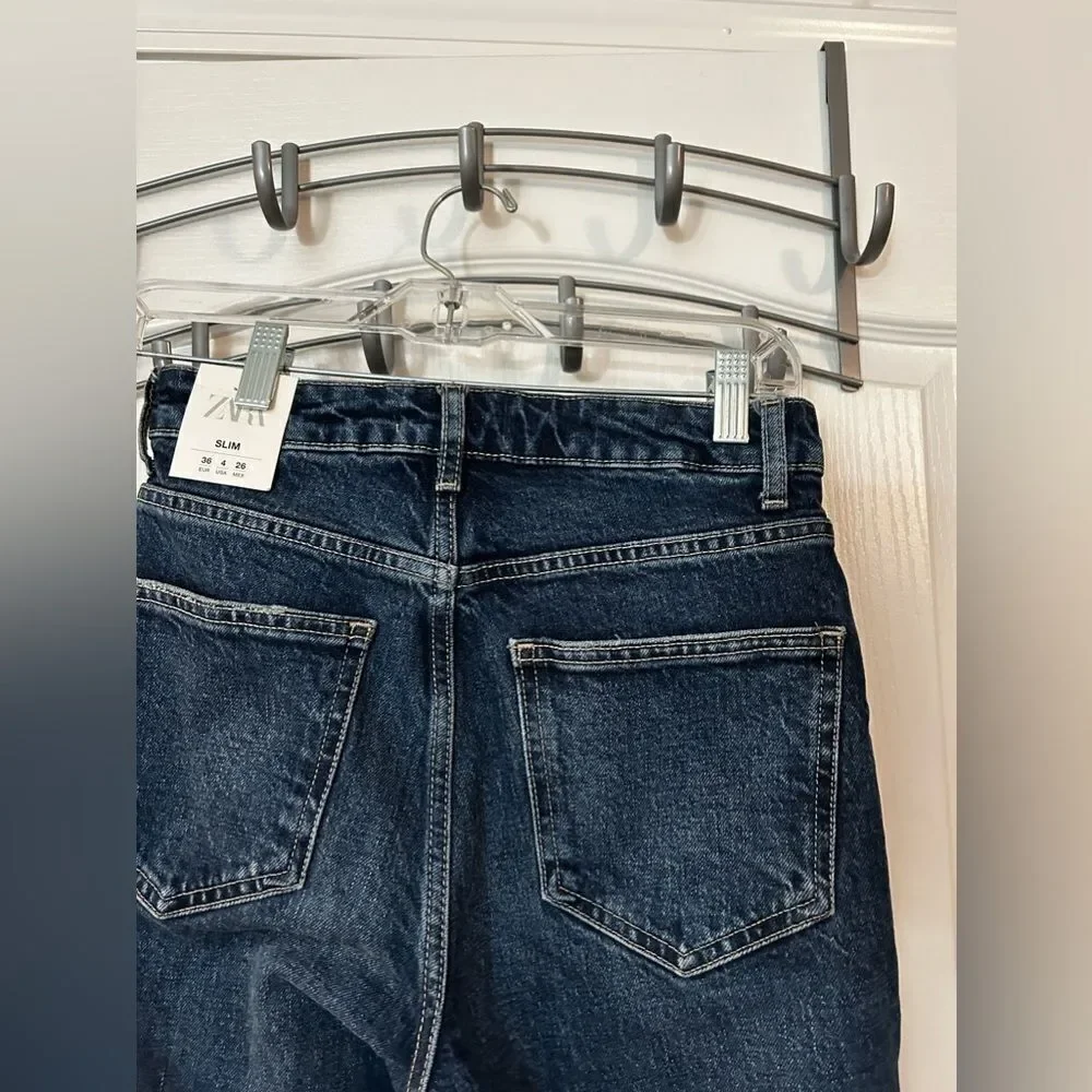 Zara high rise‎ ankle length jeans slim women’s US size 4 classic blue denim NWT